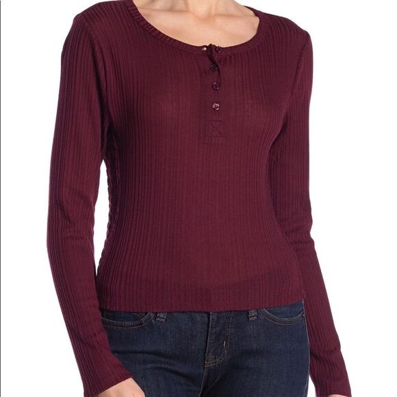 June & Hudson Ribbed Long Sleeve Henley C5 - Picture 1 of 8